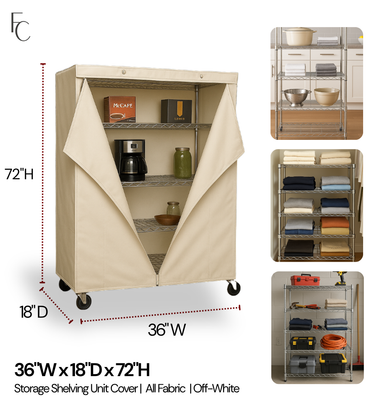 Storage Shelving Unit Cover, fits racks 36"W x 18"D x 72"H in Off White - 0