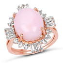 14K Rose Gold Plated 6.42 Carat Genuine Pink Opal and White Topaz .925 Sterling Silver Ring-1
