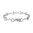 .925 Sterling Silver 1/4 Cttw Round-Cut Diamond Alternating Heart and Leaf Link Bracelet (I-J Color, I3 Clarity) - Size 7.25"-2