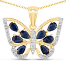 1.67 Carat Genuine Blue Sapphire and White Zircon .925 Sterling Silver Pendant-1
