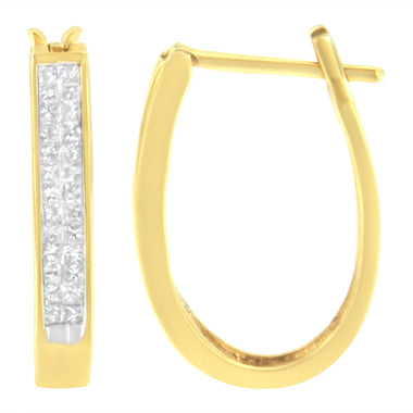 10K Yellow Gold 1/2 Cttw Invisible Set Princess-cut Diamond Hoop Earrings (H-I Color, SI2-I1 Clarity) - 0