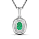 1.50 Carat Genuine Zambian Emerald and White Diamond 14K White Gold Pendant-3