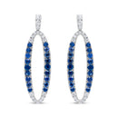 18K White Gold 1.11 Cttw Blue Round Diamond and Blue Sapphire Openwork Oval Shaped Dangle Earrings (F-G Color, VS1-VS2 Clarity)-1