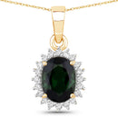 1.39 Carat Genuine Green Tourmaline and White Diamond 14K Yellow Gold Pendant-1