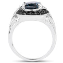 4.27 Carat Genuine London Blue Topaz, Black Spinel & White Topaz .925 Sterling Silver Ring-2