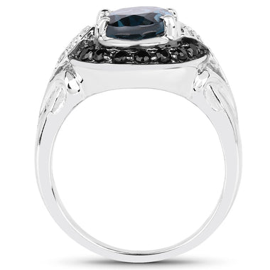 4.27 Carat Genuine London Blue Topaz, Black Spinel & White Topaz .925 Sterling Silver Ring - 0