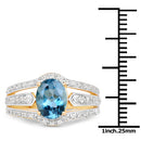 14K Yellow Gold Plated 2.30 Carat Genuine London Blue Topaz and White Topaz .925 Sterling Silver Ring-3
