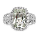 3.94 Carat Genuine Green Amethyst and White Topaz .925 Sterling Silver Ring-3