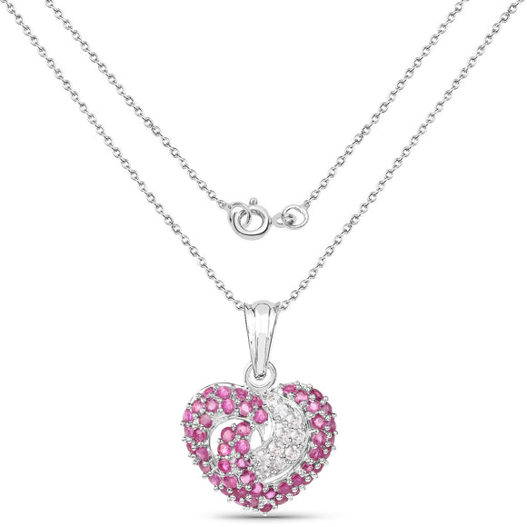 2.65 Carat Genuine Ruby and White Sapphire .925 Sterling Silver Pendant