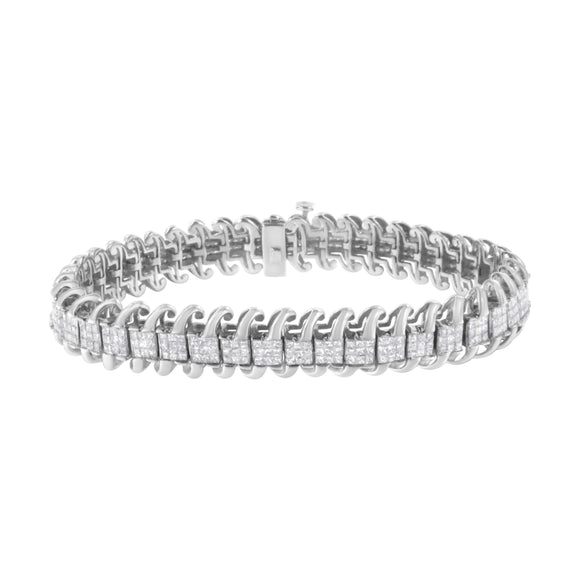 14K White Gold 5.0 Cttw Princess Cut Diamond 7" Invisible Set Wavy S-Link Tennis Bracelet (G-H Color, SI1-SI2 Clarity)