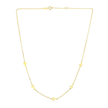 14k Yellow Gold Chain Necklace with Cross Stations - 0