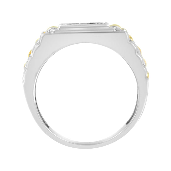 10K Yellow Gold Plated .925 Sterling Silver Diamond Accent Miracle-Set 3 Stone Ridged Band Gentlemen's Fashion Ring (I-J Color, I2-I3 Clarity) - Size 10