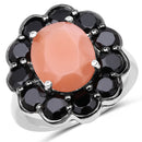 7.88 Carat Genuine Peach Moonstone and Black Spinel .925 Sterling Silver Ring-1