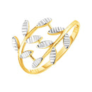 14k Two Tone Gold Crossover Ring with Textured Leaves-1