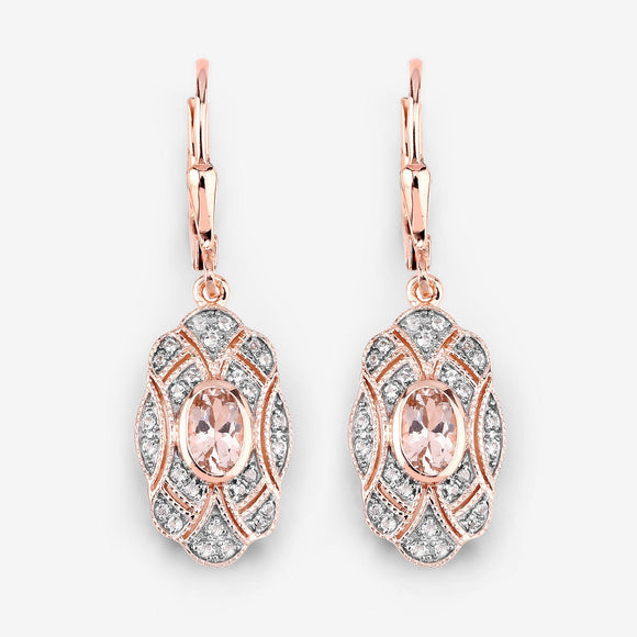 1.04 Carat Genuine Morganite and White Topaz .925 Sterling Silver Earrings