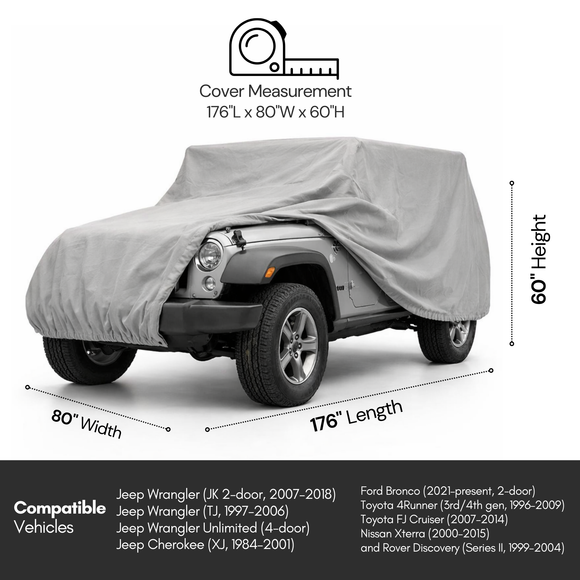 Jeep Cover fits 2007-2022 Jeep Wrangler | 2 Doors in Grey
