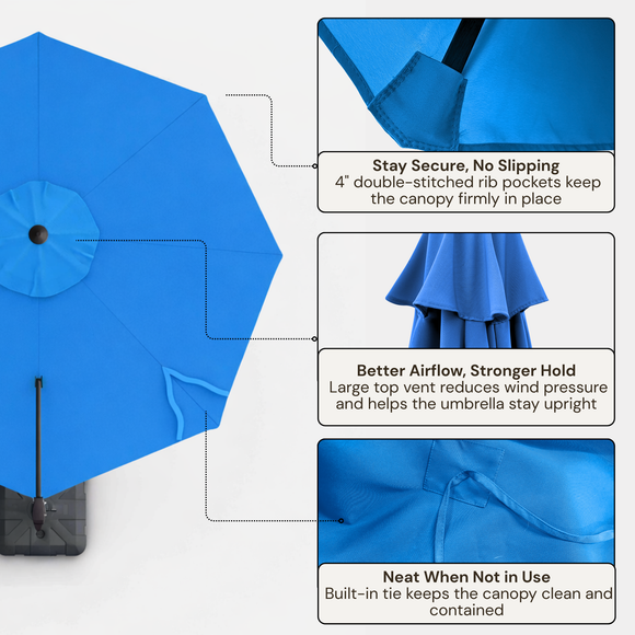 10ft Cantilever Supported Bar Umbrella 8 Rib Replacement Canopy Capri Blue Olefin