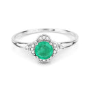 0.46 Carat Genuine Zambian Emerald and White Diamond 14K White Gold Ring-3