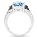 5.37 Carat Genuine Swiss Blue Topaz, Black Diamond & White Topaz .925 Sterling Silver Ring-2