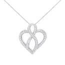 14K White Gold 1/4 cttw Round Cut Diamond Heart and Ribbon Center Pendant Necklace (H-I, I1-I2)-1