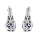 .925 Sterling Silver 8x6 MM Natural Oval Purple Amethyst Gemstone and Diamond Accent Art Deco Style Drop and Dangle Earrings (I-J Color, I1-I2 Clarity)-3