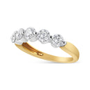 14K White and Yellow Gold 1 1/2 Cttw 2 Prong Cup Set Round-Cut Diamond 5 Stone Ring Band (H-I Color, SI2-I1 Clarity) - Ring Size 7-2