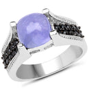 3.20 Carat Genuine Tanzanite and Black Spinel .925 Sterling Silver Ring-1