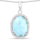 13.55 Carat Genuine Larimar and White Topaz .925 Sterling Silver Pendant-1