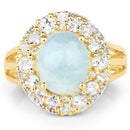 14K Yellow Gold Plated 6.72 Carat Genuine Aquamarine and White Topaz .925 Sterling Silver Ring-3