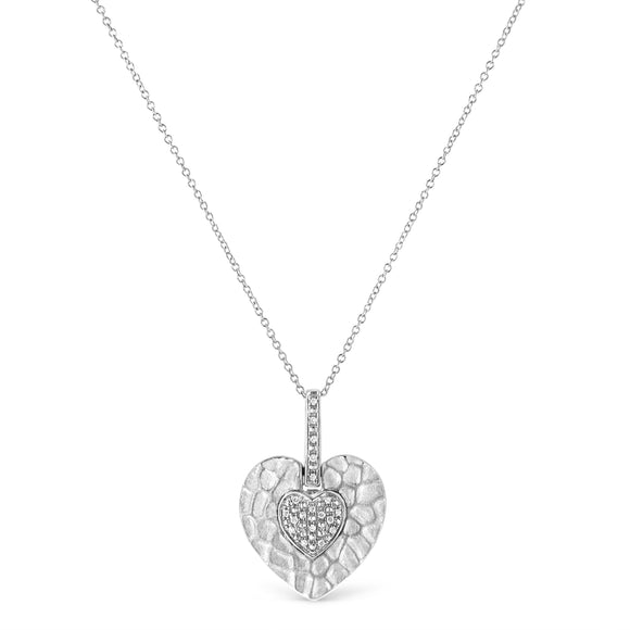 .925 Sterling Silver Pave-Set Diamond Accent Heart Shape 18" Pendant Necklace (I-J Color, I1-I2 Clarity)