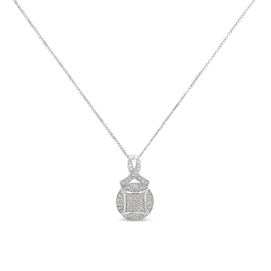.925 Sterling Silver 1/3 cttw Diamond Ribbon and Circle Cluster 18" Pendant Necklace (I-J Color, I3 Clarity) - 0