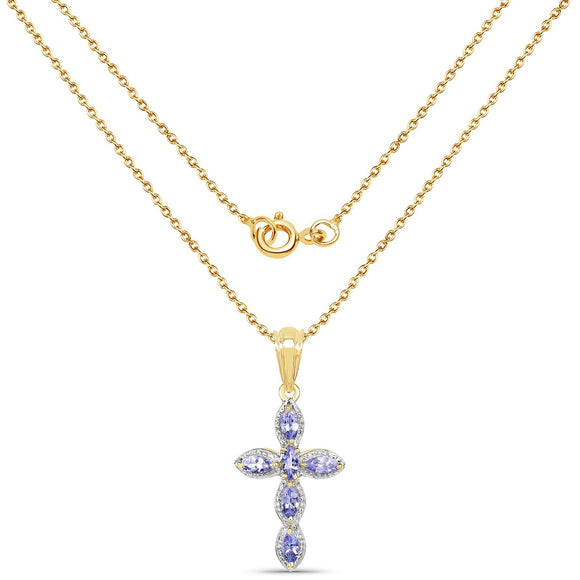 14K Yellow Gold Plated 0.84 Carat Genuine Tanzanite .925 Sterling Silver Pendant