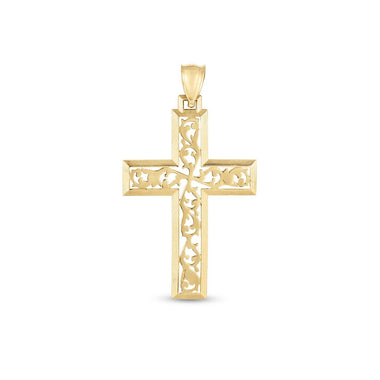 14k Yellow Gold High Polish Vine Cross Pendant - 0
