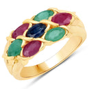 1.63 Carat Genuine Ruby, Blue Sapphire and Emerald .925 Sterling Silver Ring-1