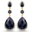 30.04 Carat Dyed Sapphire, Blue Sapphire and White Topaz .925 Sterling Silver Earrings-2