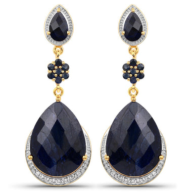 30.04 Carat Dyed Sapphire, Blue Sapphire and White Topaz .925 Sterling Silver Earrings - 0