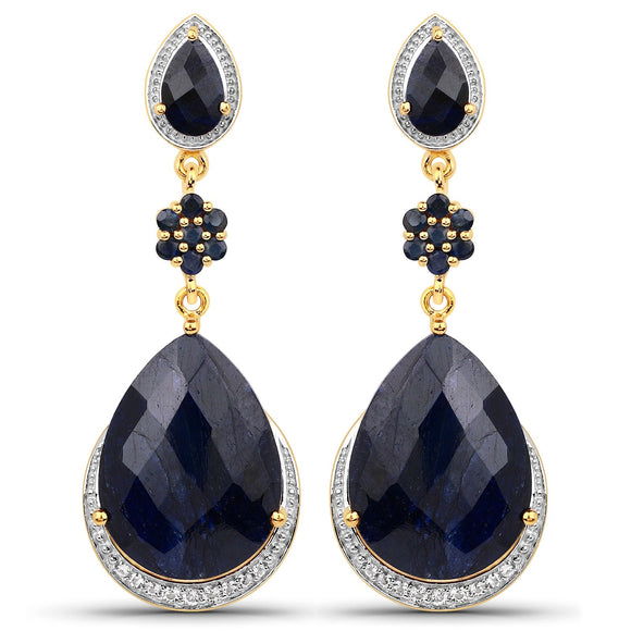 30.04 Carat Dyed Sapphire, Blue Sapphire and White Topaz .925 Sterling Silver Earrings