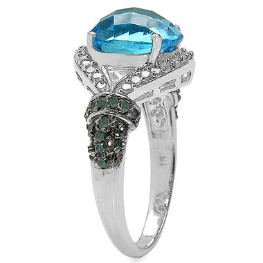 4.96 Carat Genuine Blue Topaz, Blue Diamond & White Diamond .925 Sterling Silver Ring - 0