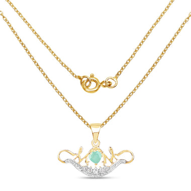 14K Yellow Gold Plated 0.62 Carat Genuine Emerald and White Topaz .925 Sterling Silver Pendant - 0