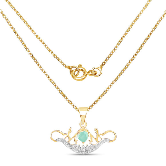 14K Yellow Gold Plated 0.62 Carat Genuine Emerald and White Topaz .925 Sterling Silver Pendant