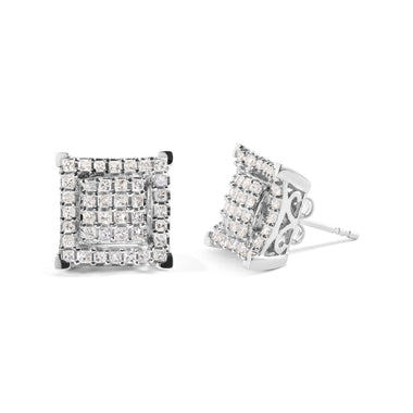 10K White Gold 1 1/4 Cttw Princess Diamond Composite Double Square and Halo Stud Earrings (I-J Color, I1-I2 Clarity) - 0