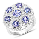 2.00 Carat Genuine Tanzanite and White Zircon .925 Sterling Silver Ring-1