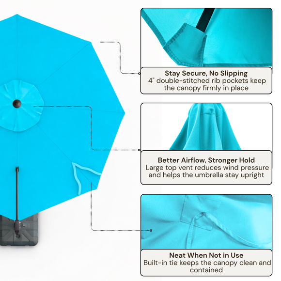 11 ft Cantilever Umbrella Replacement Canopy Supported Bar 8 Ribs Aruba Turquoise