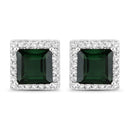 1.55 Carat Genuine Green Tourmaline and White Diamond 14K White Gold Earrings-1