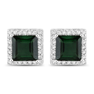 1.55 Carat Genuine Green Tourmaline and White Diamond 14K White Gold Earrings