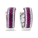 18K White Gold 1 7/8 Cttw Diamond and 1mm Round Red Ruby Open Swish Hoop Earrings (F-G Color, VS1-VS2 Clarity)-2