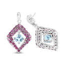 5.70 Carat Genuine Blue Topaz & Rhodolite .925 Sterling Silver Earrings-2