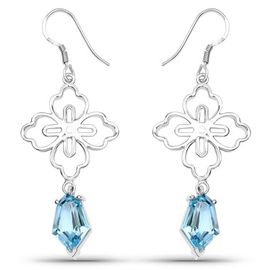 12.14 Carat Genuine Swiss Blue Topaz .925 Sterling Silver Earrings
