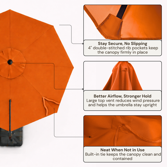 11 ft Cantilever Umbrella Replacement Canopy Supported Bar 8 Ribs Tuscan Orange