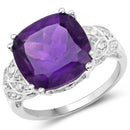 5.87 Carat Genuine Amethyst and White Diamond .925 Sterling Silver Ring-1